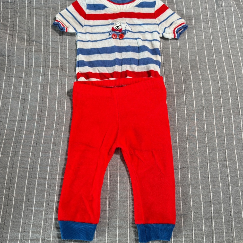 Vintage 80s Bull Frog Knits Striped Baby Outfit Made in America
